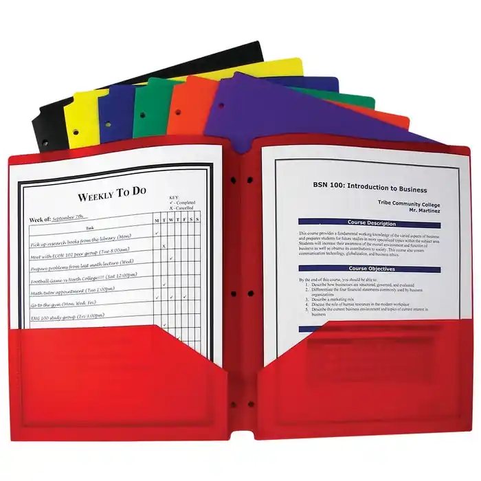 Modern C-Line 2-Pocket Poly Folder, 3 Hole Punched, Assorted Colors, Set of 36